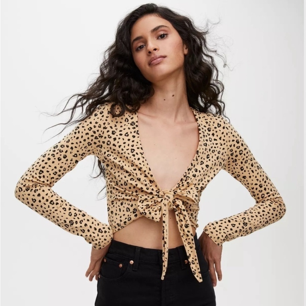 NWOT Sunday Best Leopard Print Tie-Front Cardigan